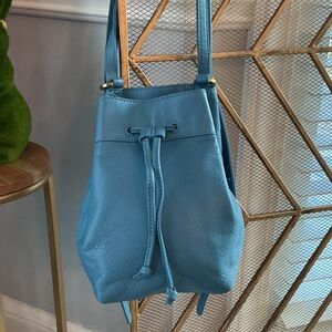 HOBO Blue Leather Drawstring Crossbody Bag